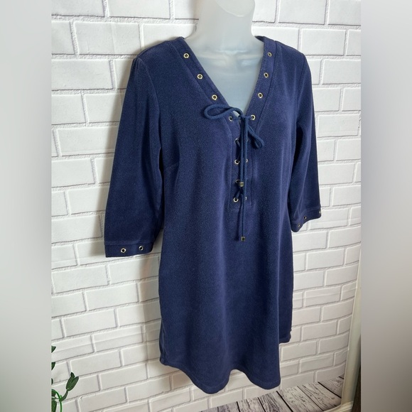 Boston Proper Dress Small Blue Swim Cover Up Lace Up Gold Rivets/size S - Picture 3 of 8